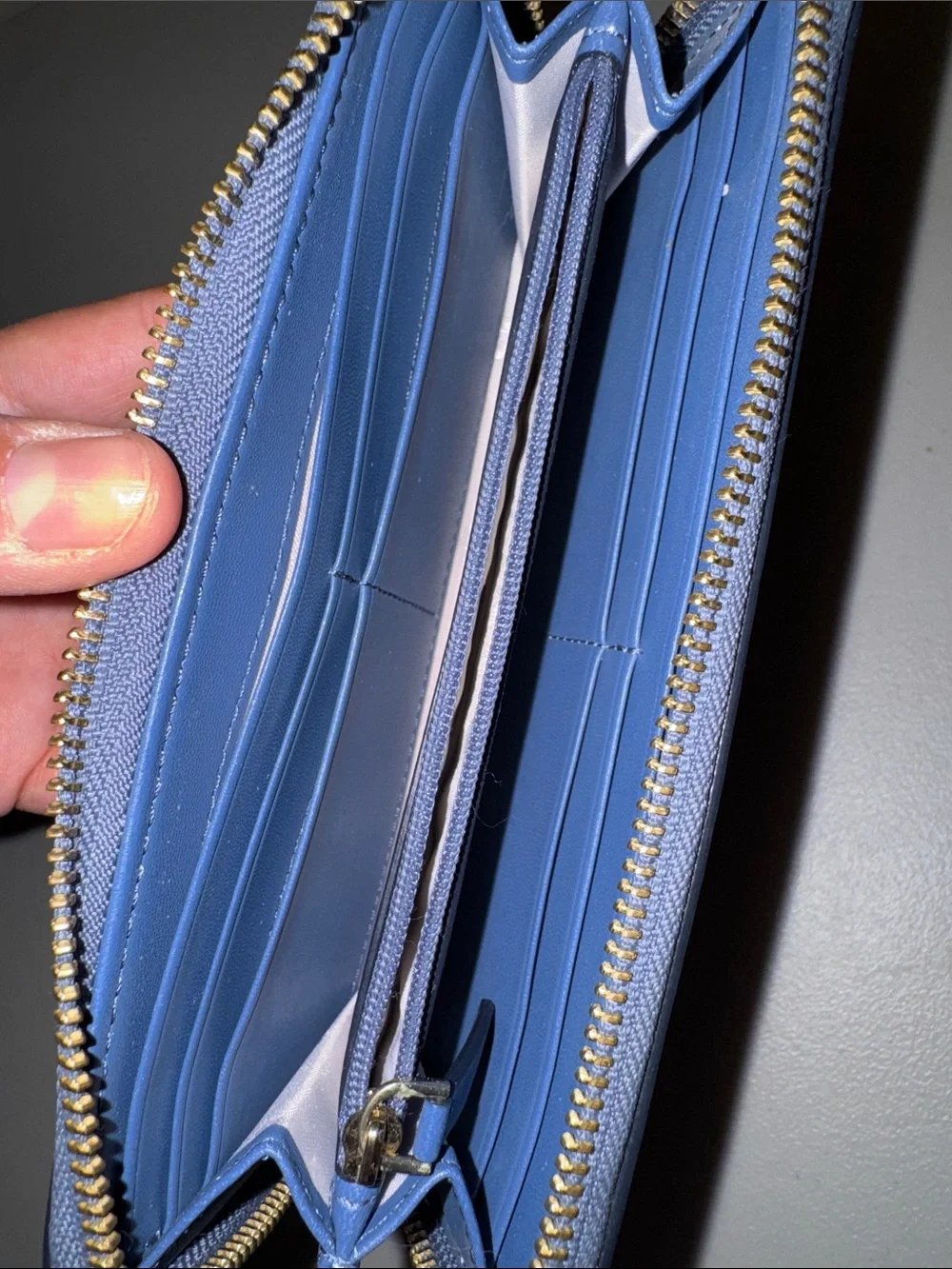 kate spade blue pebbled leather zip-around wallet with wristlet